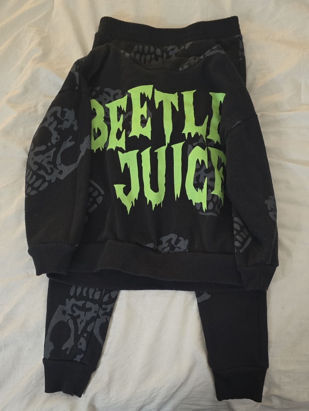 Beetlejuice Graphic Sweatshirt Set - Black with Neon Green Logo